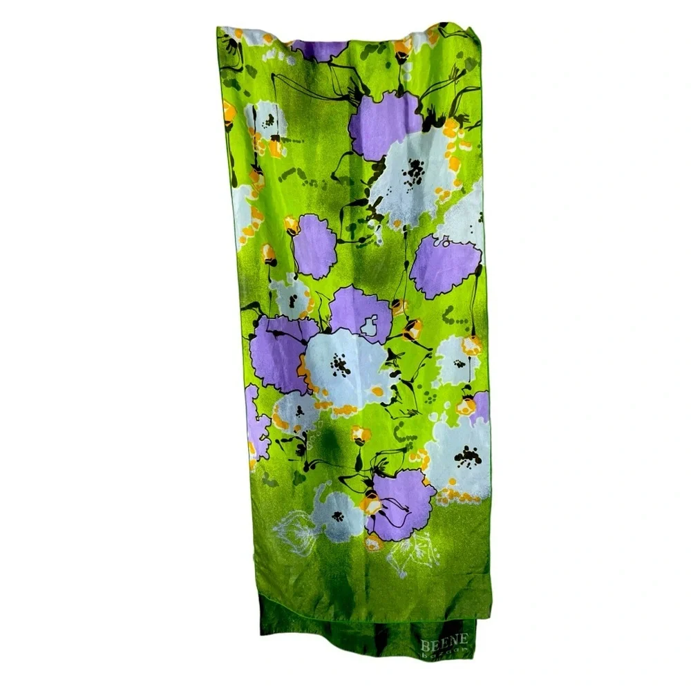 Saks Fifth Ave Beene Bazaar Vintage Long Silk Watercolor Floral Scarf - Picture 1 of 3